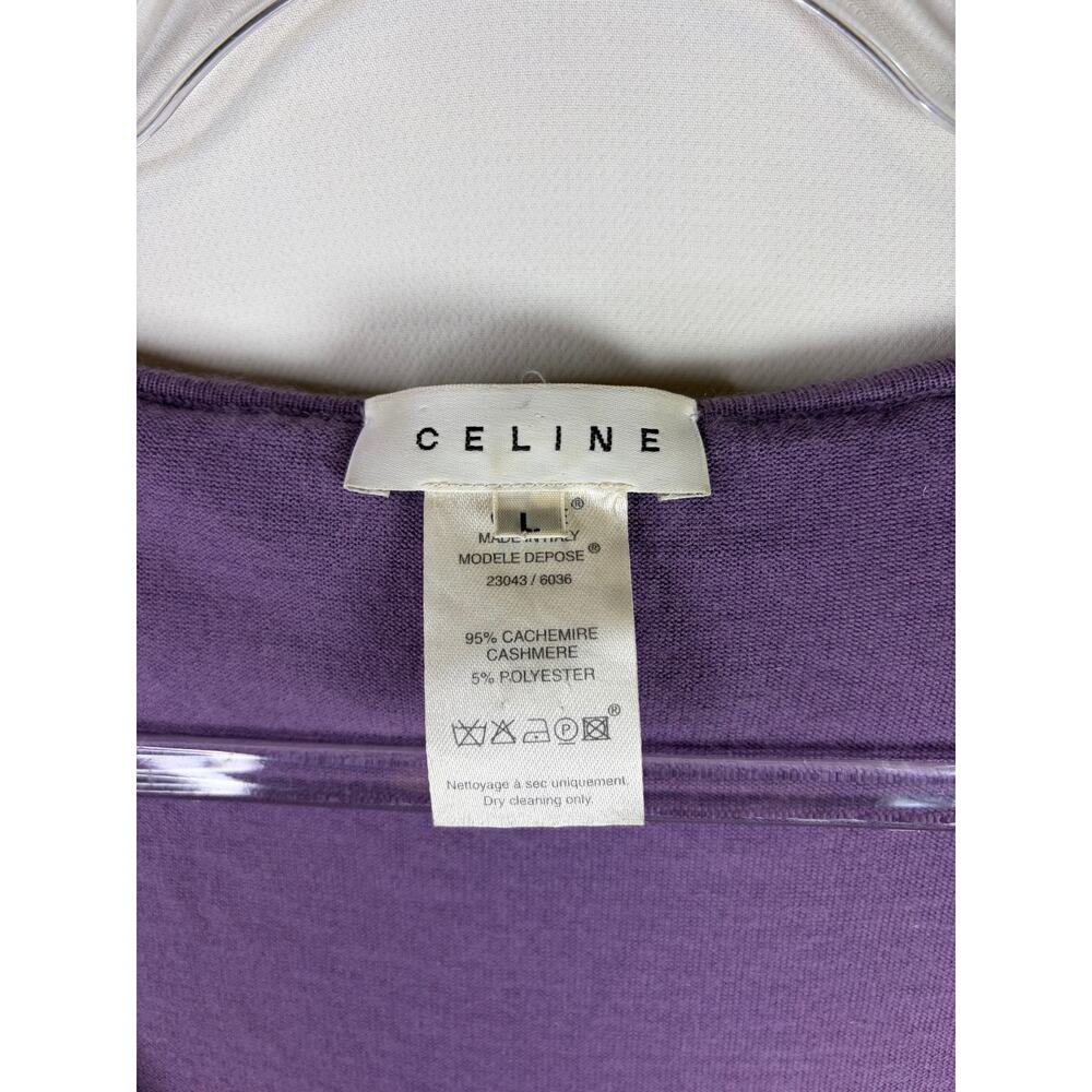 Celine Purple Cashmere 3/4 Sleeve Sweater Ruffle Scoop Neck Size Large (read) - Picture 2 of 4